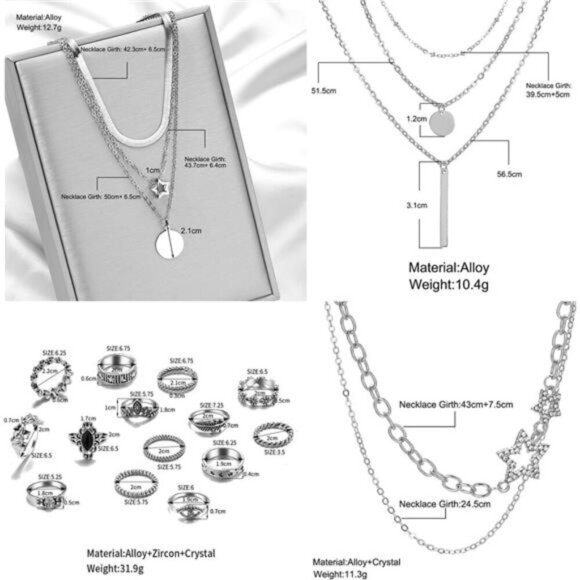 73 Pcs Gold Jewelry Set with 6Pcs Layered Necklace, 11 Pcs anklet and 7Pcs - Picture 3 of 8